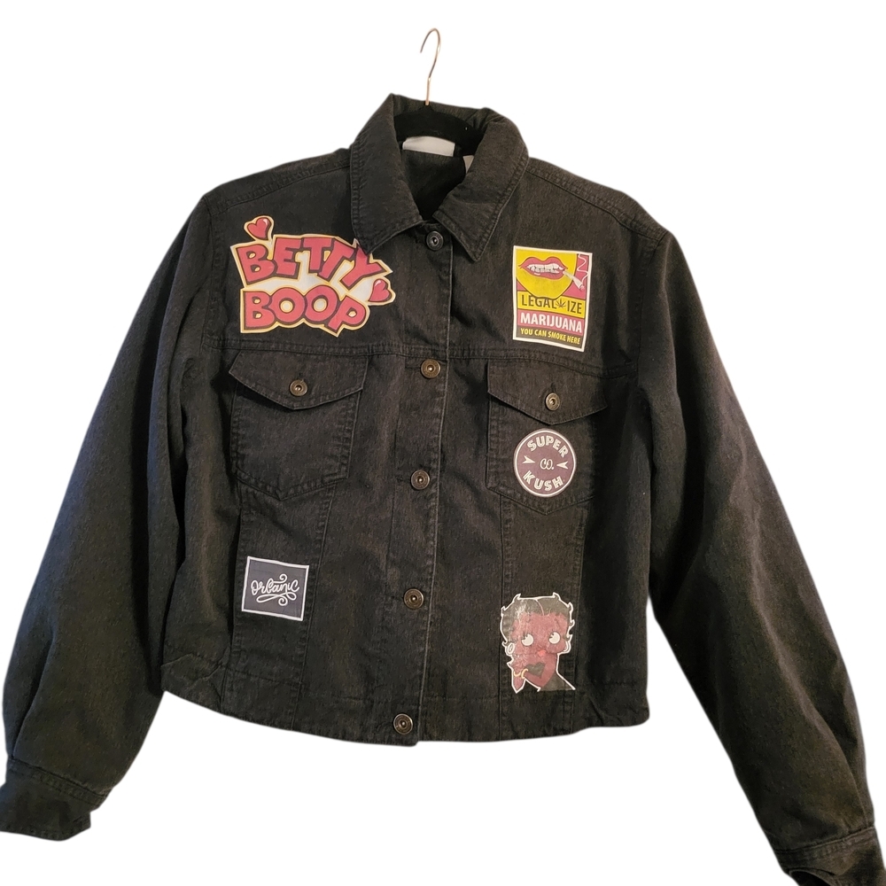 Vintage Liz Claiborne Reworked "Black Betty Boop" Denim Jacket - Picture 3 of 16